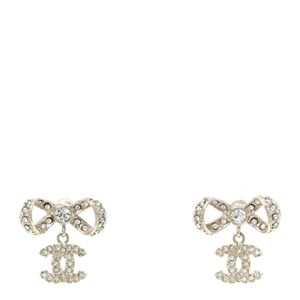 COPY - Chanel Light Gold Ribbon Bow CC Crystal Pierced Earrings 2010P